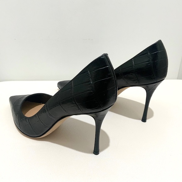 Sergio Rossi Black Croc Embossed Leather Pointed Toe Pumps Stiletto heel Shoes - Picture 16 of 16